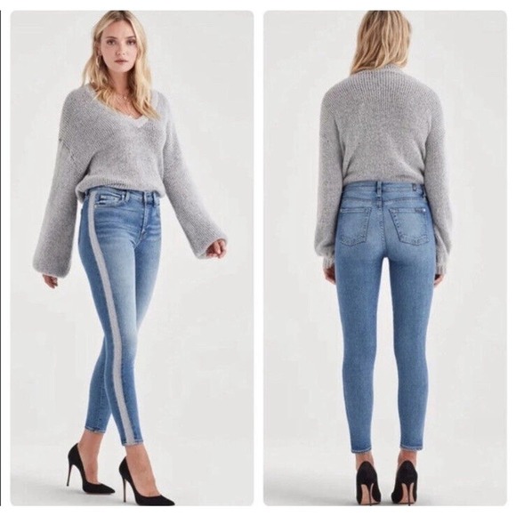 7 for All Mankind High Waist Skinny Jeans Silver Stripe Size 25 - Picture 1 of 9